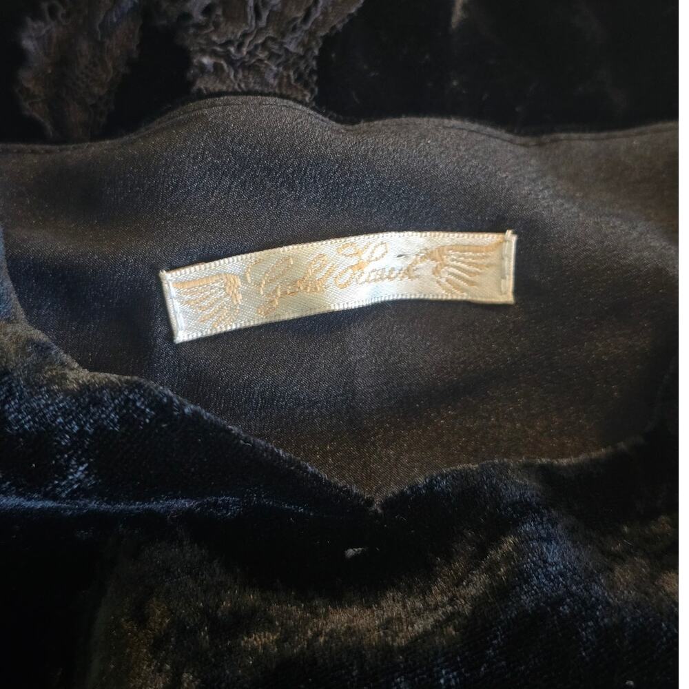 Gold Hawk Black Velvet Lace Trim Slip Dress Silk Blend Size M - Picture 4 of 5